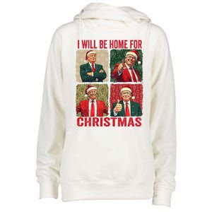 ILl Be Home For Christmas Funny Santa Claus Trump 2024 Womens Funnel Neck Pullover Hood