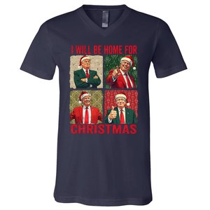 ILl Be Home For Christmas Funny Santa Claus Trump 2024 V-Neck T-Shirt