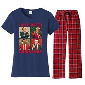 ILl Be Home For Christmas Funny Santa Claus Trump 2024 Women's Flannel Pajama Set