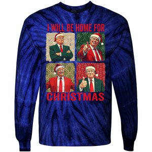 ILl Be Home For Christmas Funny Santa Claus Trump 2024 Tie-Dye Long Sleeve Shirt