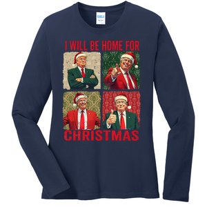 ILl Be Home For Christmas Funny Santa Claus Trump 2024 Ladies Long Sleeve Shirt