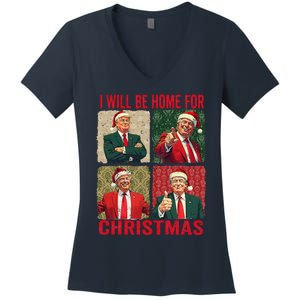 ILl Be Home For Christmas Funny Santa Claus Trump 2024 Women's V-Neck T-Shirt