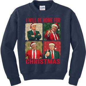 ILl Be Home For Christmas Funny Santa Claus Trump 2024 Kids Sweatshirt