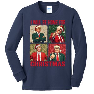 ILl Be Home For Christmas Funny Santa Claus Trump 2024 Kids Long Sleeve Shirt