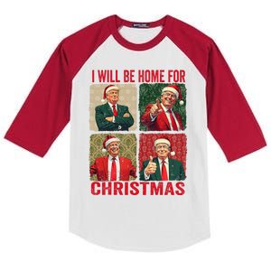 ILl Be Home For Christmas Funny Santa Claus Trump 2024 Kids Colorblock Raglan Jersey