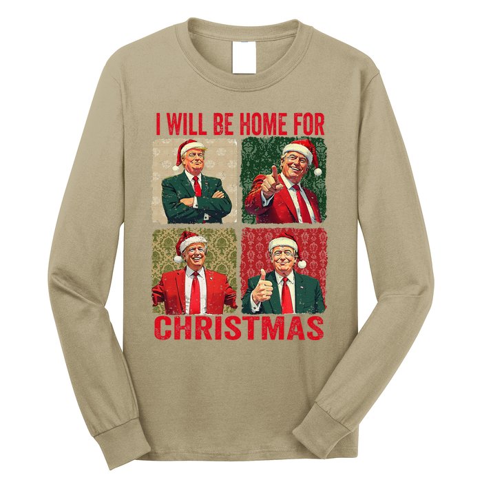 ILl Be Home For Christmas Funny Santa Claus Trump 2024 Long Sleeve Shirt