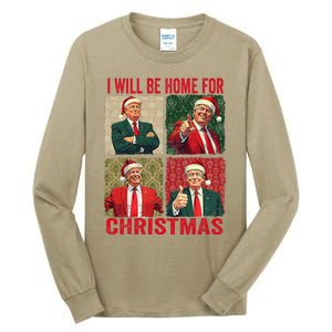 ILl Be Home For Christmas Funny Santa Claus Trump 2024 Tall Long Sleeve T-Shirt