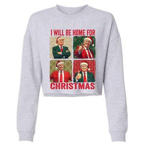 ILl Be Home For Christmas Funny Santa Claus Trump 2024 Cropped Pullover Crew