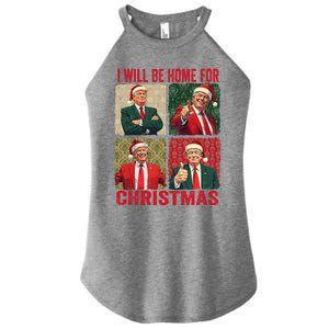 ILl Be Home For Christmas Funny Santa Claus Trump 2024 Women's Perfect Tri Rocker Tank