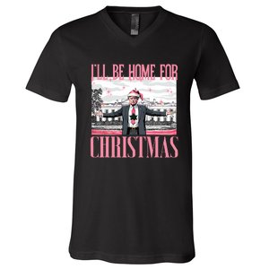 ILl Be Home For Christmas Funny Santa Claus Trump 2024 V-Neck T-Shirt