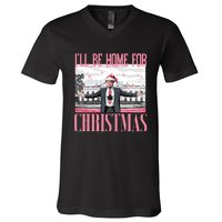 ILl Be Home For Christmas Funny Santa Claus Trump 2024 V-Neck T-Shirt