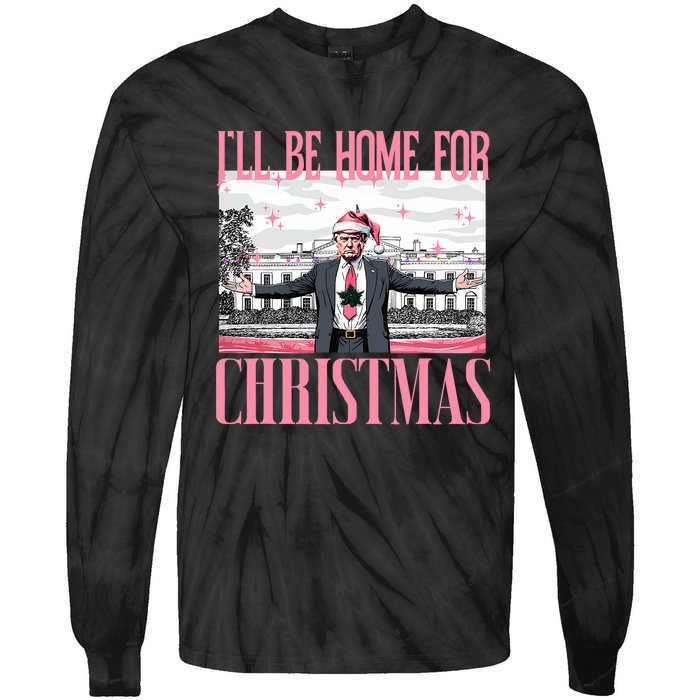 ILl Be Home For Christmas Funny Santa Claus Trump 2024 Tie-Dye Long Sleeve Shirt