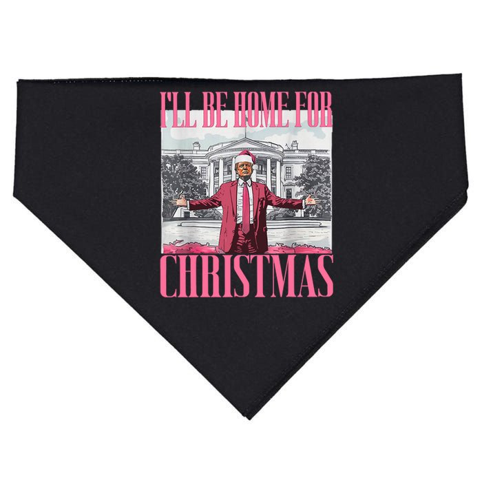 ILl Be Home For Christmas Funny Santa Donald Trump 2024 USA-Made Doggie Bandana