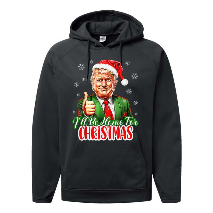 ILl Be Home For Christmas Funny Santa Claus Trump 2024 Xmas Performance Fleece Hoodie