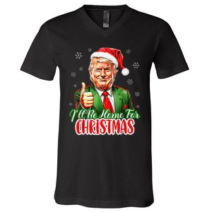 ILl Be Home For Christmas Funny Santa Claus Trump 2024 Xmas V-Neck T-Shirt