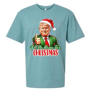 ILl Be Home For Christmas Funny Santa Claus Trump 2024 Xmas Sueded Cloud Jersey T-Shirt