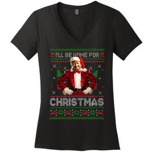 ILl Be Home For Christmas Xmas Trump Pajamas Holiday Santa Women's V-Neck T-Shirt