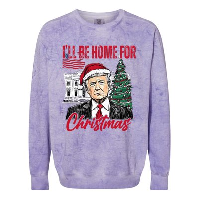 ILl Be Home For Christmas Funny Santa Trump Xmas Pajamas Colorblast Crewneck Sweatshirt