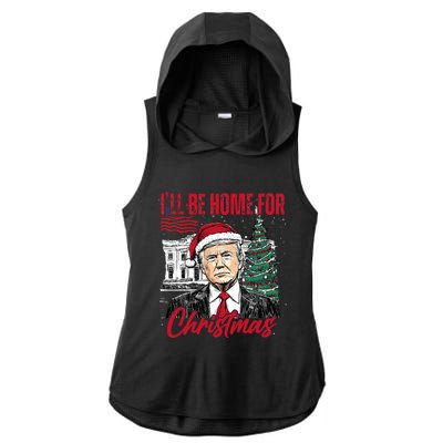 ILl Be Home For Christmas Funny Santa Trump Xmas Pajamas Ladies PosiCharge Tri-Blend Wicking Draft Hoodie Tank