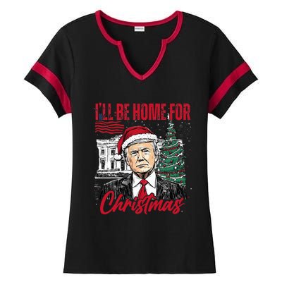 ILl Be Home For Christmas Funny Santa Trump Xmas Pajamas Ladies Halftime Notch Neck Tee