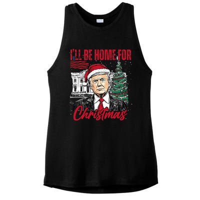 ILl Be Home For Christmas Funny Santa Trump Xmas Pajamas Ladies PosiCharge Tri-Blend Wicking Tank