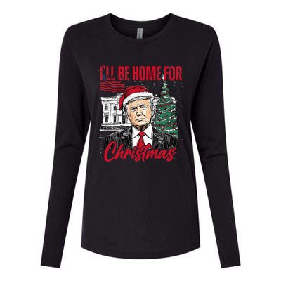 ILl Be Home For Christmas Funny Santa Trump Xmas Pajamas Womens Cotton Relaxed Long Sleeve T-Shirt