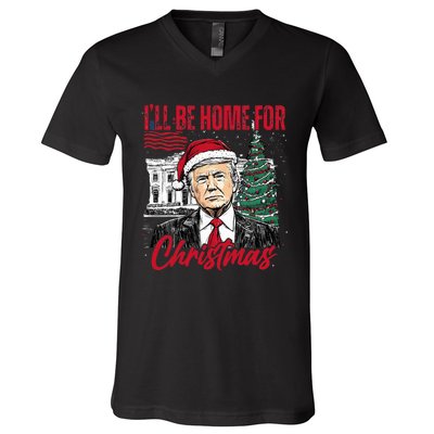 ILl Be Home For Christmas Funny Santa Trump Xmas Pajamas V-Neck T-Shirt