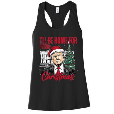 ILl Be Home For Christmas Funny Santa Trump Xmas Pajamas Women's Racerback Tank