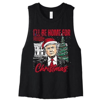 ILl Be Home For Christmas Funny Santa Trump Xmas Pajamas Women's Racerback Cropped Tank