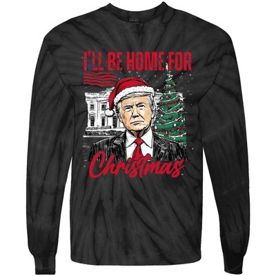 ILl Be Home For Christmas Funny Santa Trump Xmas Pajamas Tie-Dye Long Sleeve Shirt