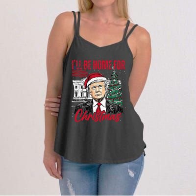 ILl Be Home For Christmas Funny Santa Trump Xmas Pajamas Women's Strappy Tank