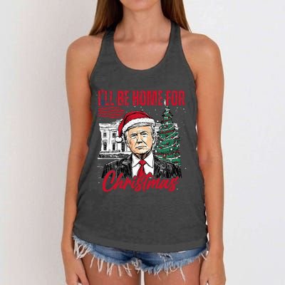 ILl Be Home For Christmas Funny Santa Trump Xmas Pajamas Women's Knotted Racerback Tank