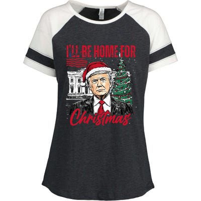 ILl Be Home For Christmas Funny Santa Trump Xmas Pajamas Enza Ladies Jersey Colorblock Tee