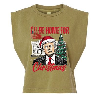 ILl Be Home For Christmas Funny Santa Trump Xmas Pajamas Garment-Dyed Women's Muscle Tee