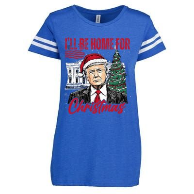 ILl Be Home For Christmas Funny Santa Trump Xmas Pajamas Enza Ladies Jersey Football T-Shirt