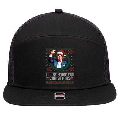 ILl Be Home For Christmas Funny Trump Ugly Xmas Sweaters Pj 7 Panel Mesh Trucker Snapback Hat