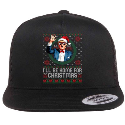 ILl Be Home For Christmas Funny Trump Ugly Xmas Sweaters Pj Flat Bill Trucker Hat