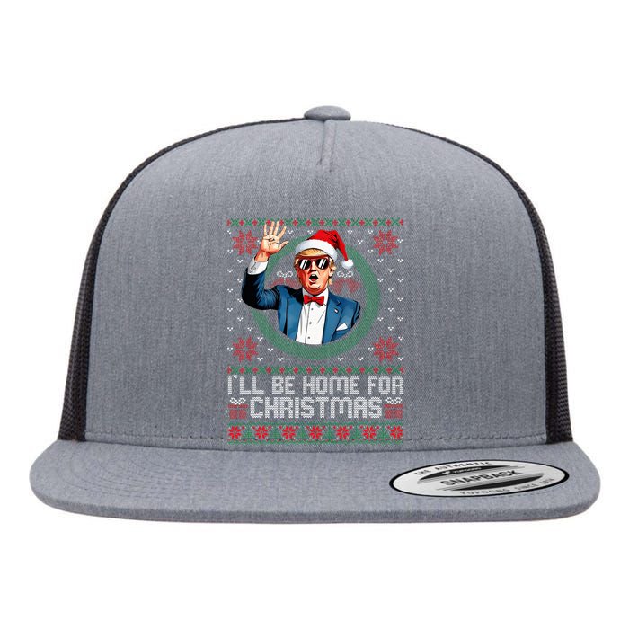 ILl Be Home For Christmas Funny Trump Ugly Xmas Sweaters Pj Flat Bill Trucker Hat