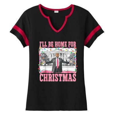 ILl Be Home For Christmas Santa Funny Trump Xmas Pajamas Ladies Halftime Notch Neck Tee