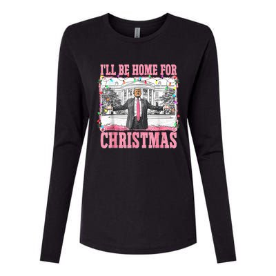 ILl Be Home For Christmas Santa Funny Trump Xmas Pajamas Womens Cotton Relaxed Long Sleeve T-Shirt