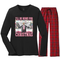 ILl Be Home For Christmas Santa Funny Trump Xmas Pajamas Women's Long Sleeve Flannel Pajama Set 