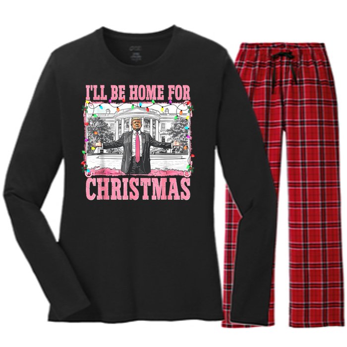 ILl Be Home For Christmas Santa Funny Trump Xmas Pajamas Women's Long Sleeve Flannel Pajama Set 