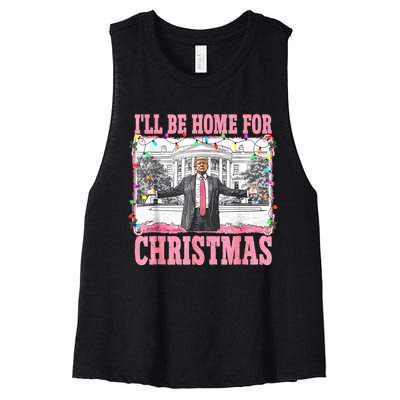 ILl Be Home For Christmas Santa Funny Trump Xmas Pajamas Women's Racerback Cropped Tank