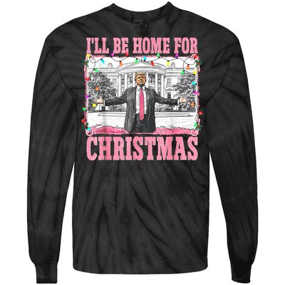 ILl Be Home For Christmas Santa Funny Trump Xmas Pajamas Tie-Dye Long Sleeve Shirt