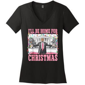 ILl Be Home For Christmas Santa Funny Trump Xmas Pajamas Women's V-Neck T-Shirt