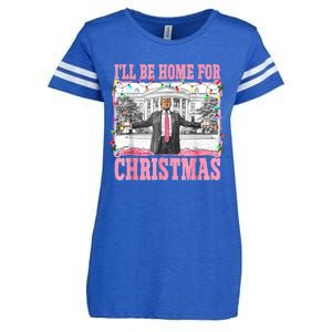 ILl Be Home For Christmas Santa Funny Trump Xmas Pajamas Enza Ladies Jersey Football T-Shirt