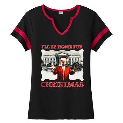 ILl Be Home For Christmas Santa Funny Trump Xmas Ladies Halftime Notch Neck Tee