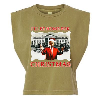 ILl Be Home For Christmas Santa Funny Trump Xmas Garment-Dyed Women's Muscle Tee