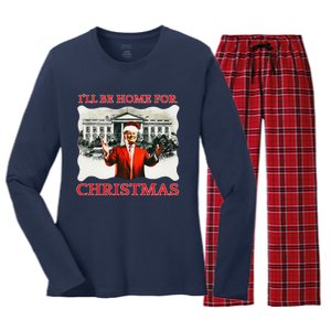 ILl Be Home For Christmas Santa Funny Trump Xmas Women's Long Sleeve Flannel Pajama Set 