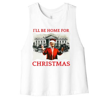 ILl Be Home For Christmas Santa Funny Trump Xmas Women's Racerback Cropped Tank